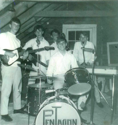 Early Pentagons from left: Steve Morse, a neighbor/friend guitarist, Gary Lamperelli, Dave Lemieux, John Coggeshall