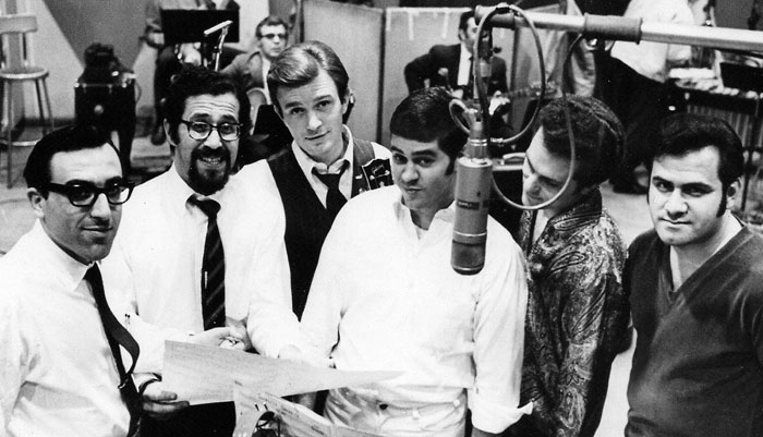 At A&R Studios in New York, from left: unidentified, arranger Peter Matz, Stan Ray, Jerry Tawney, Gary Myers and Phil Alagna.