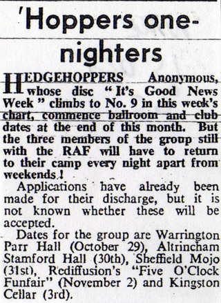 Tour dates announced, New Musical Express, October 15, 1965