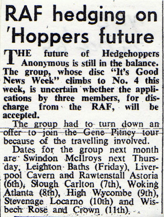 Opportunity to open for Gene Pitney lost New Musical Express, October 29, 1965