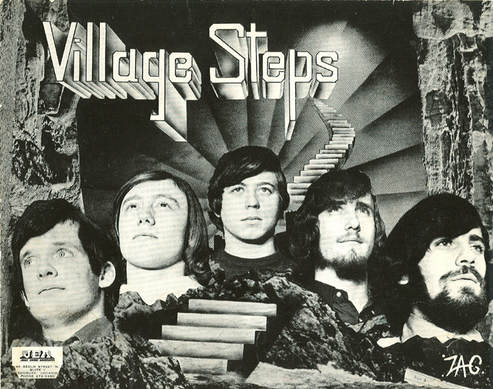 Later promo for the Village Steps, left to right: Dany Dubé, Billy Irwin, Ray Servant, Mike Duhaime, Lloyd Duhaime