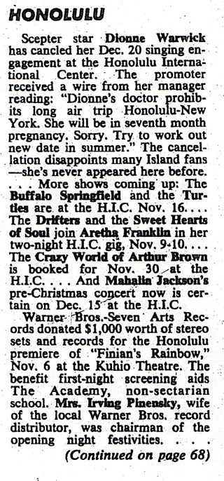 Listing in Billboard for the Buffalo Springfield, November 1968