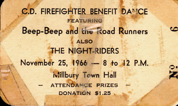 Beep Beep & the Road Runners with the Night-Riders (sic), November 25, 1966, Millbury Town Hall