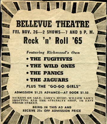 Fugitives, Wild Ones, Panics and the Jaguars at Bellevue Theatre, Nov. 26, 1965
