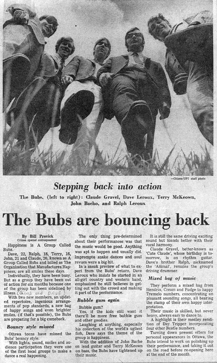 A Group Called Bubs profiled in the Ottawa Citizen