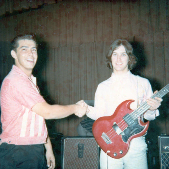 Dave Bethard of Dave & the Detomics and Dave Davies of the Kinks, 1965, "taken during our 3 day tour of Central Illinois"