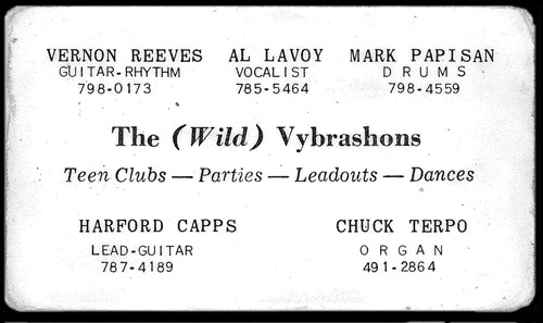 Wild Vybrashons business card with Al's name misspelled as Al Lavoy