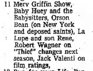 Baby Huey & the Babysitters on Merv Griffin, Independent Press-Telegram, June 8, 1969