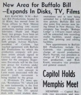 Buffalo Bill Productions Billboard, August 1, 1970