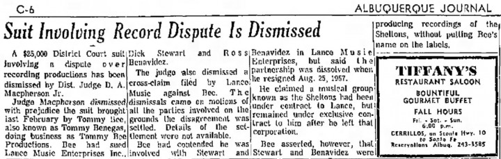 Tommy Bee Lance Records, Albuquerque Journal, September 27, 1968