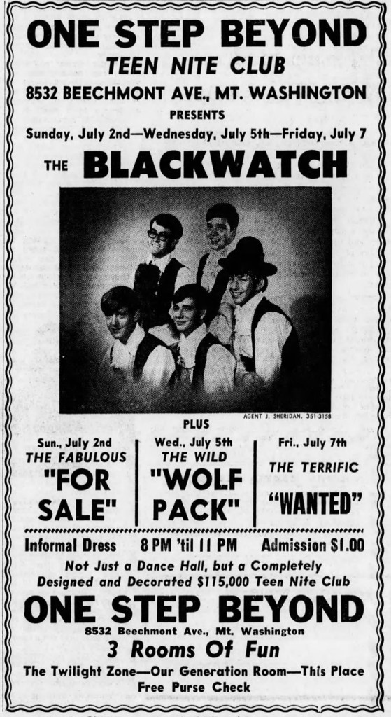 Blackwatch, For Sale, Wolf Pack, the Wanted at One Step Beyond Cincinnati Enquirer, July 1, 1967